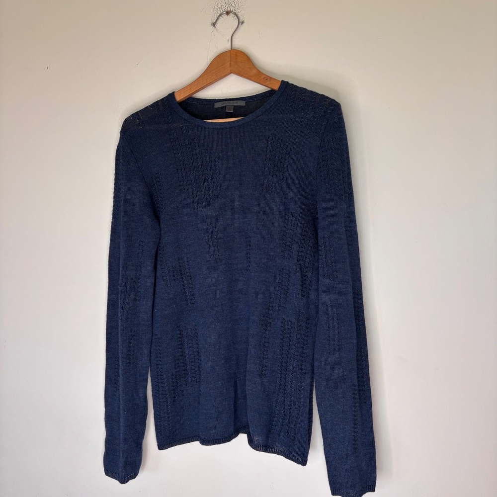John Varvatos Blue Crewneck Linen Blend Sweater Size Small